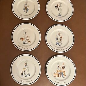 Vintage Eschenbach Porcelain Guy Buffet Chef Kitchen 6” Plates, Set of 6
